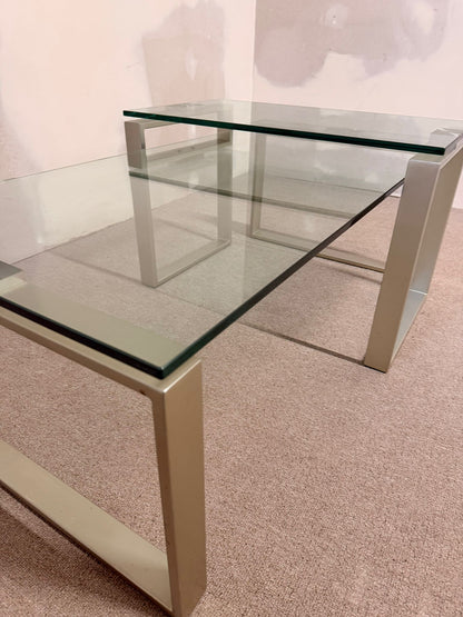 2er Set Coffee Table Couchtisch Kombination aus Glas/ Metall