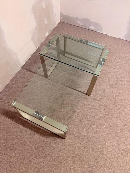 2er Set Coffee Table Couchtisch Kombination aus Glas/ Metall