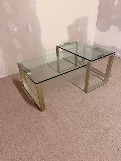 2er Set Coffee Table Couchtisch Kombination aus Glas/ Metall