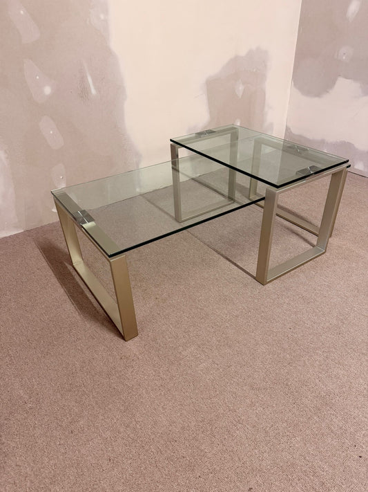 2er Set Coffee Table Couchtisch Kombination aus Glas/ Metall