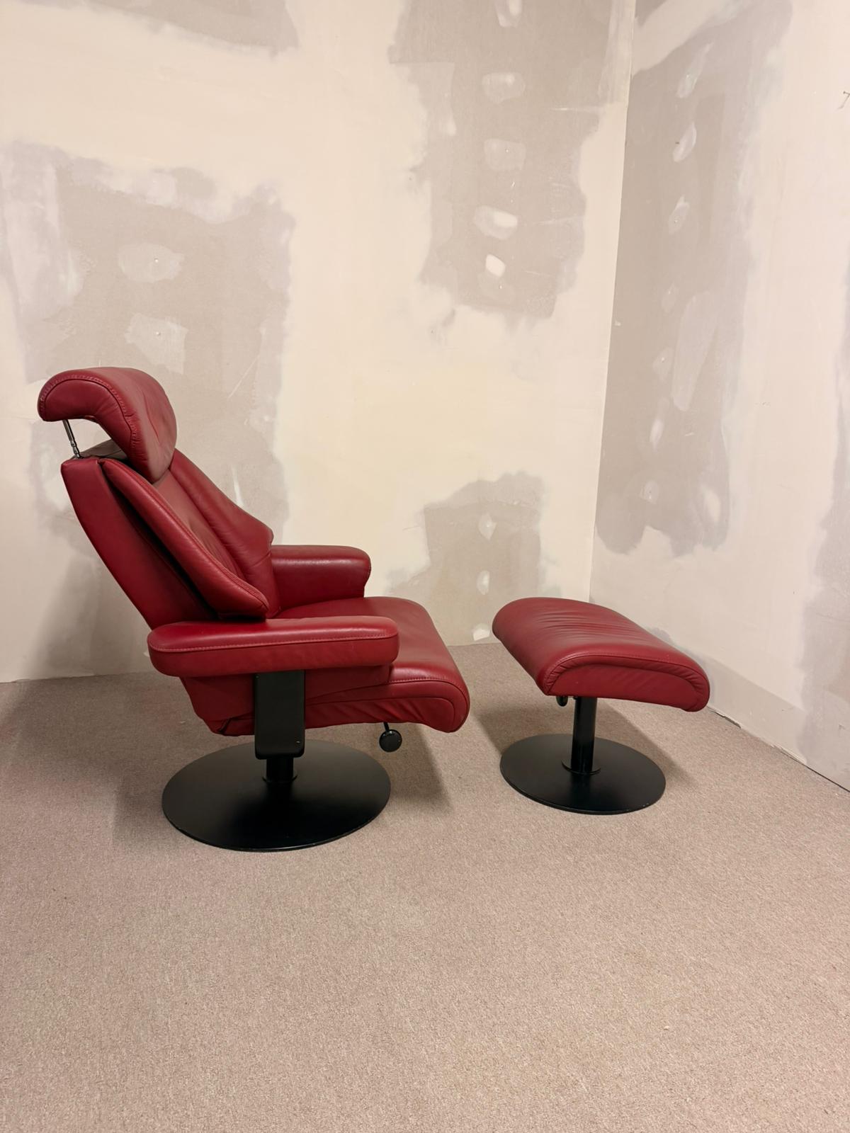 Roter Sessel mit Hocker aus Leder Loungesessel Relaxsessel