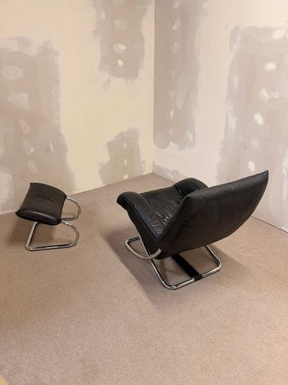 Robert Haussmann Schaukelstuhl mit Fusshocker Loungesessel