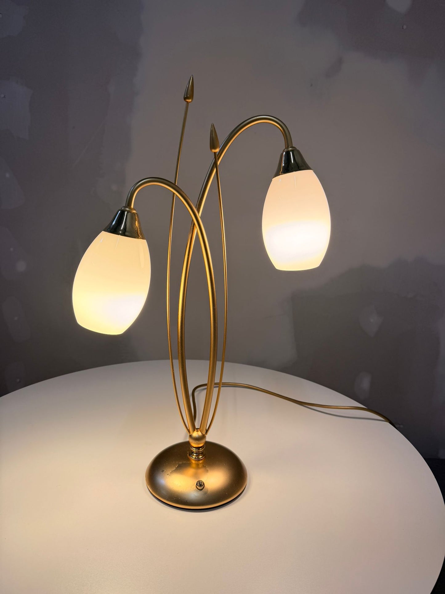Vintage vergoldete Messing Tischlampe 2-flammig von Bankamp