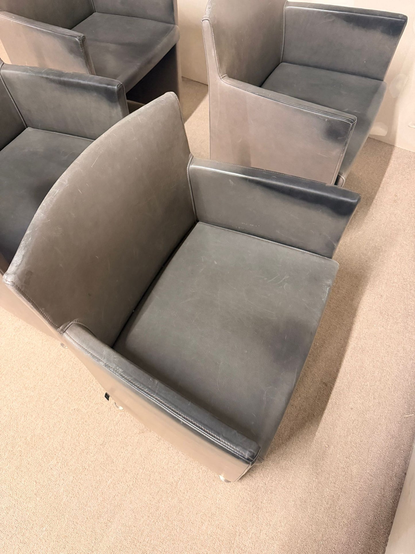 Italienische Design Leder Armlehnstühle Grau von Cappellini