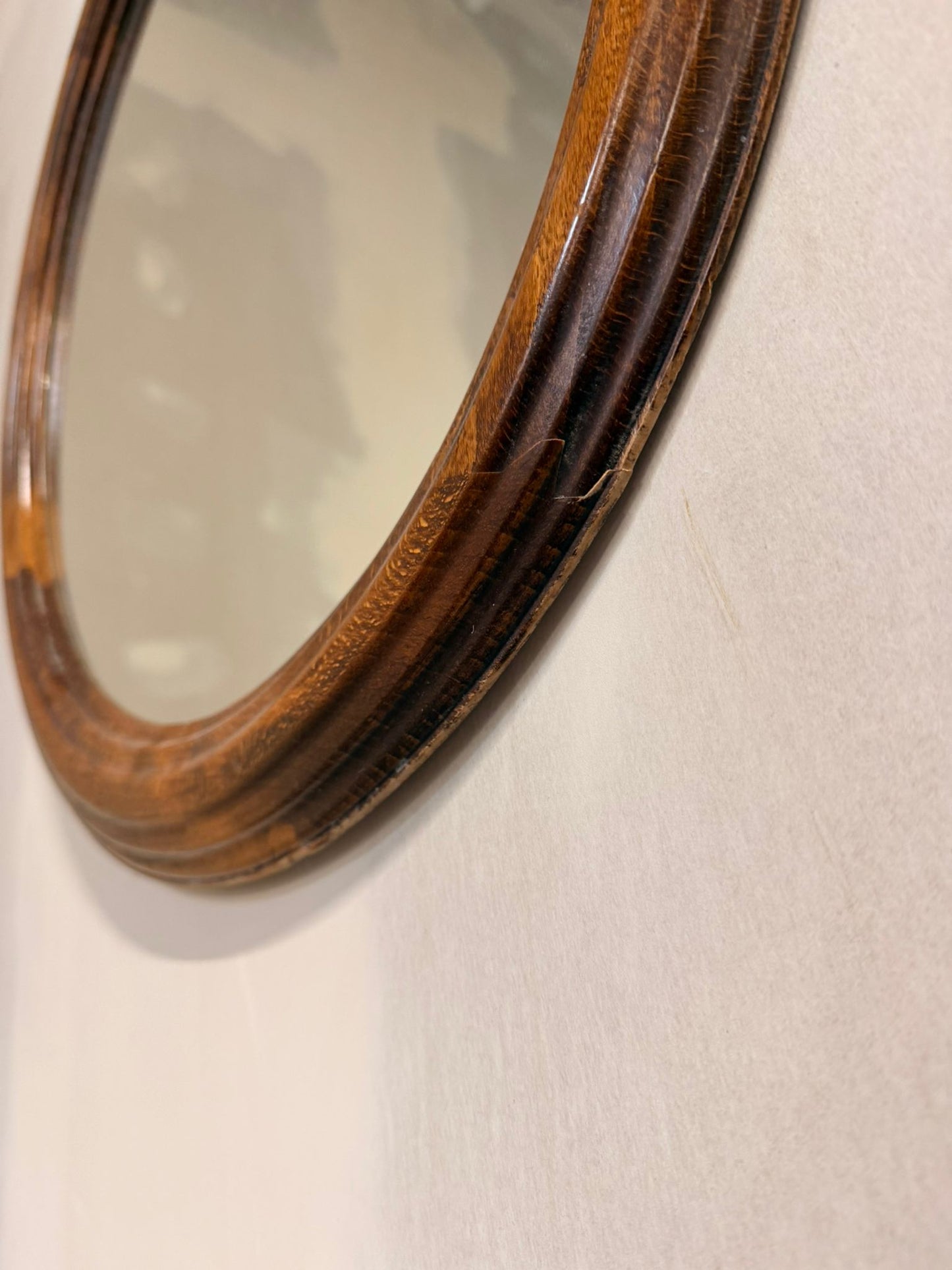 Runder vintage Spiegel Wandspiegel mit Holzrahmen 70er Jahre