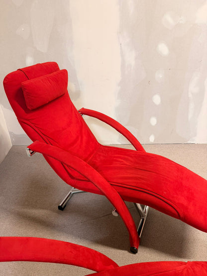 Vintage Designer Liegestühle rote Polster, Relaxsessel