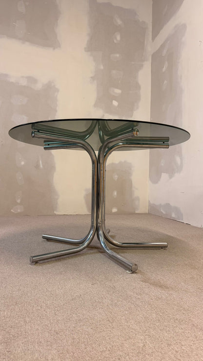 Runder Glastisch mit Rauchglasplatte im Space Age Stil 70er