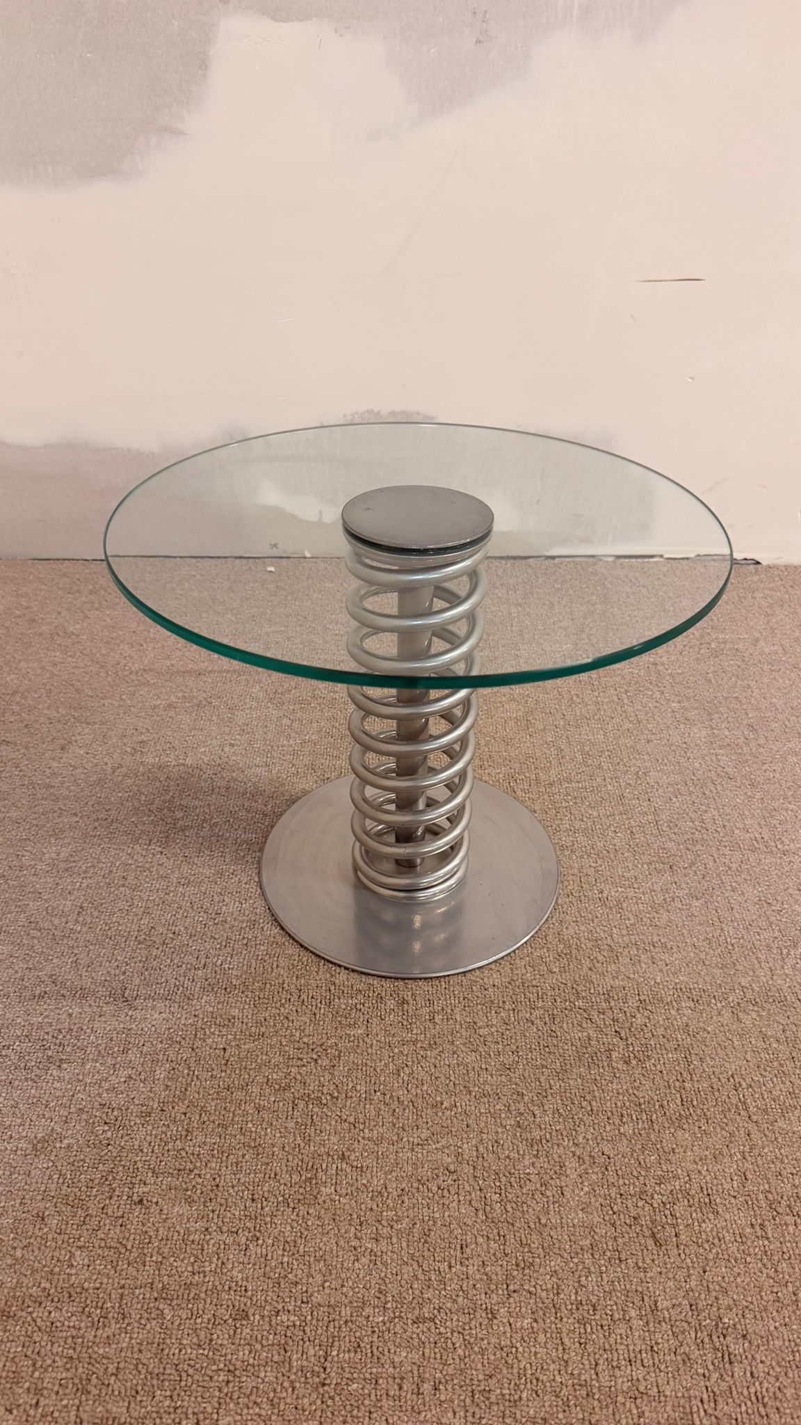 Space Age Beistelltisch Couchtisch aus Glas mit Spiralfeder
