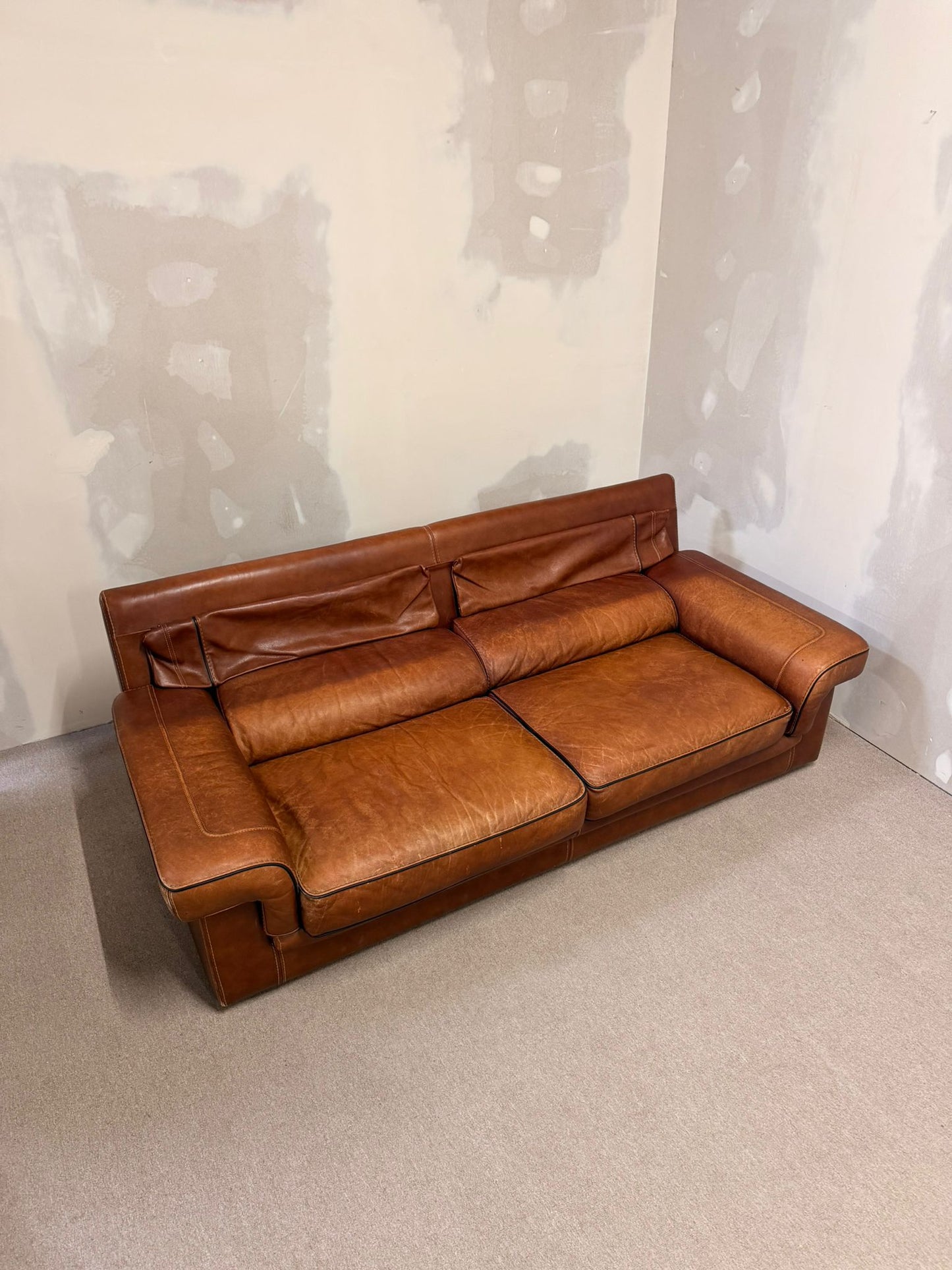 Vintage Sofa aus Leder von Josef Gobet in Cognacfarbe, Retro