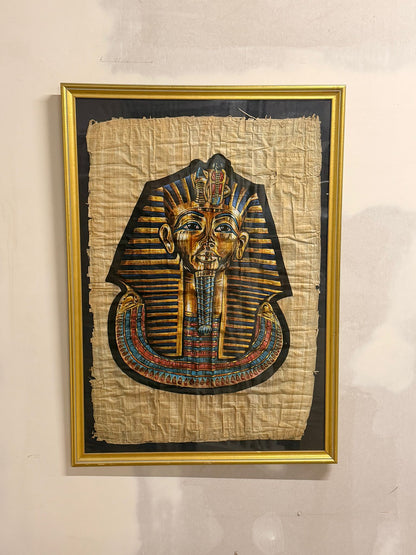 Pharao Tutanchamun Maske Bild auf Papyrus, Rahmen goldfarbig