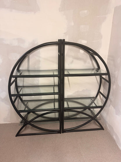 Vintage Designer Raumteiler aus Rattan, Bambusregal mit Glas