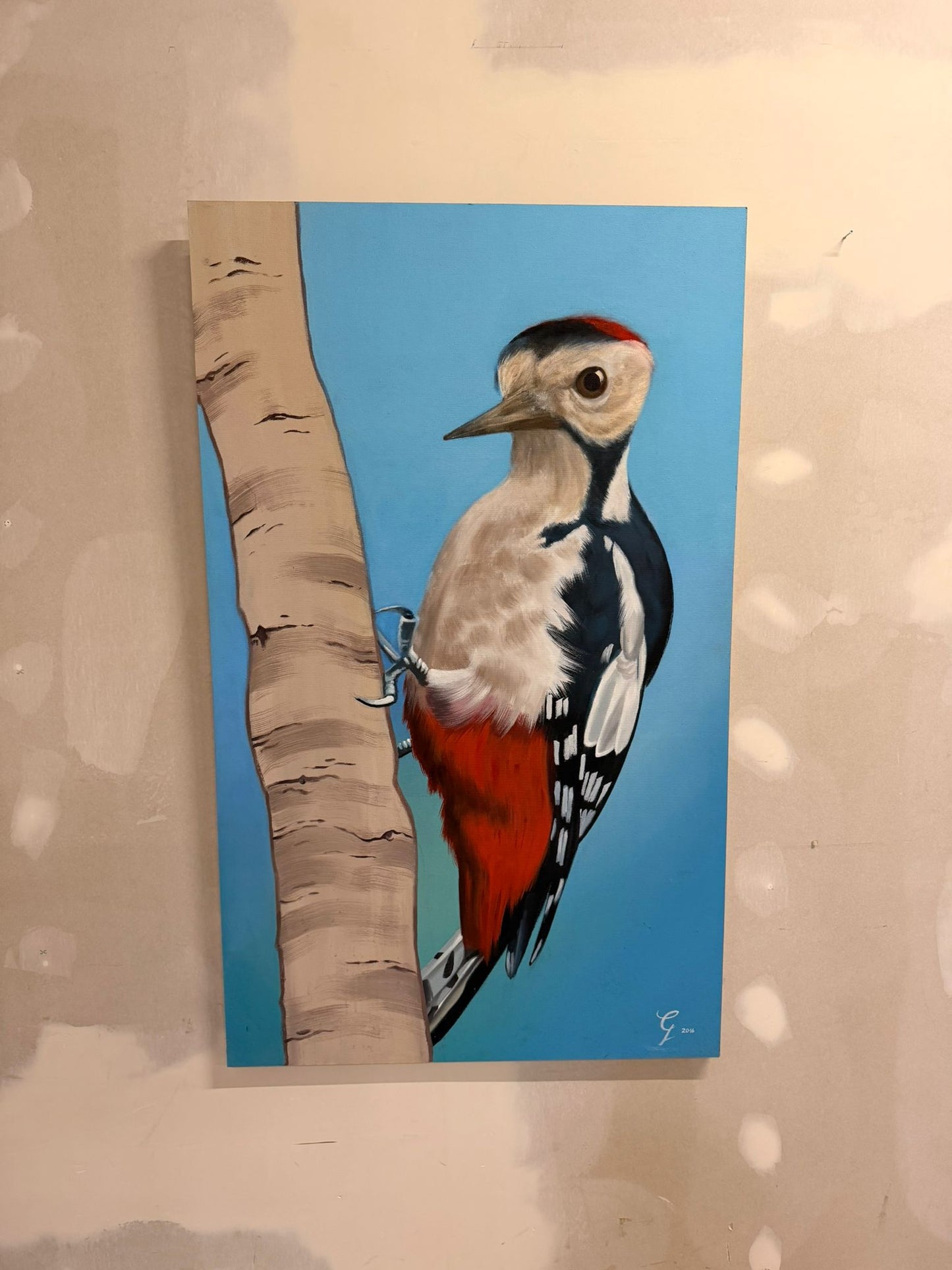 Acryl Bild mit Buntspecht Handgemalt Wandbild Gemälde