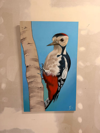 Acryl Bild mit Buntspecht Handgemalt Wandbild Gemälde