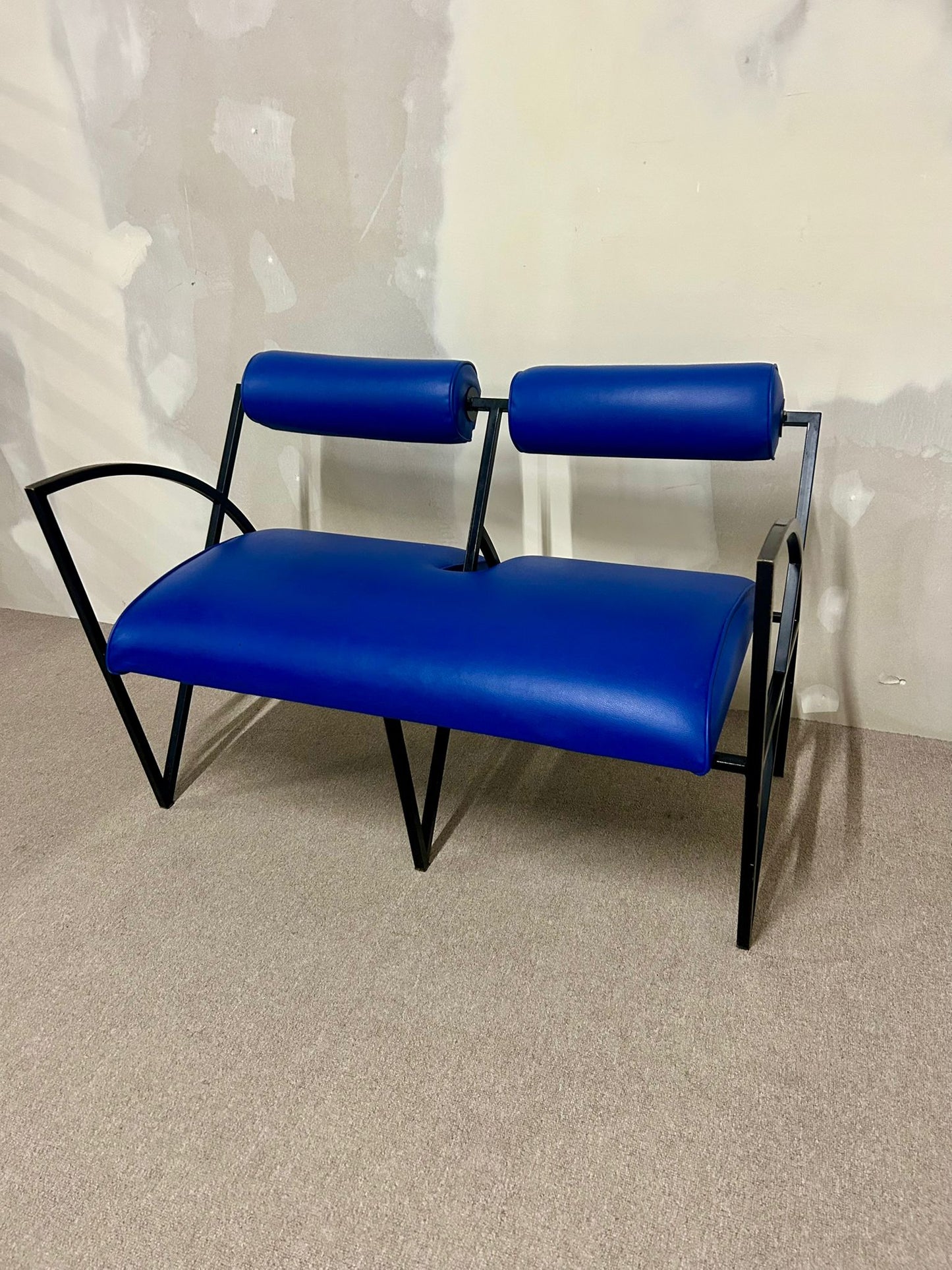 Blaue Designer Couch, Sofa, Bank 2-plätzig, Metallgestell