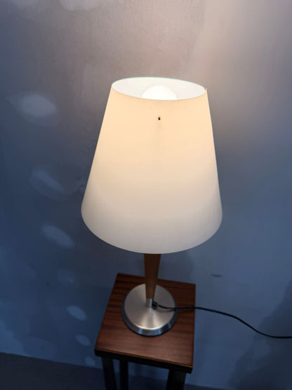 Vintage Tischlampe im Art Deco Stil mit weissem Lampenschirm