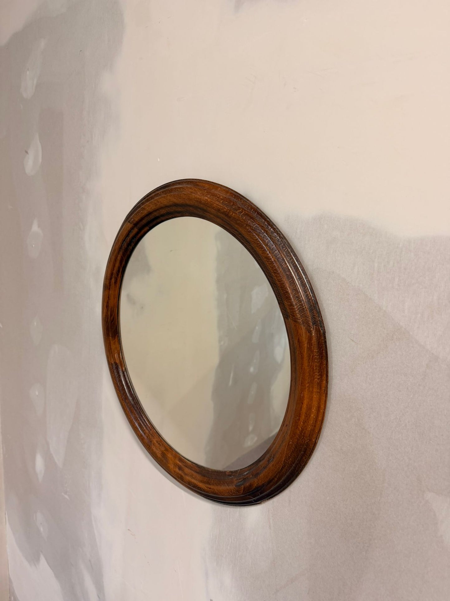 Runder vintage Spiegel Wandspiegel mit Holzrahmen 70er Jahre