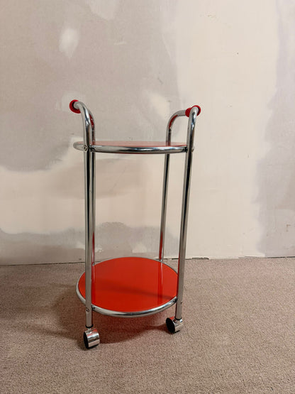 Vintage Servierwagen Teewagen, Chrom/Glas rot, 60er Jahre