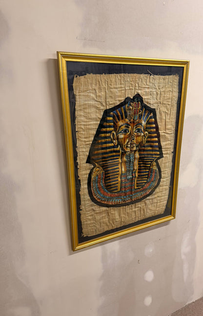 Pharao Tutanchamun Maske Bild auf Papyrus, Rahmen goldfarbig