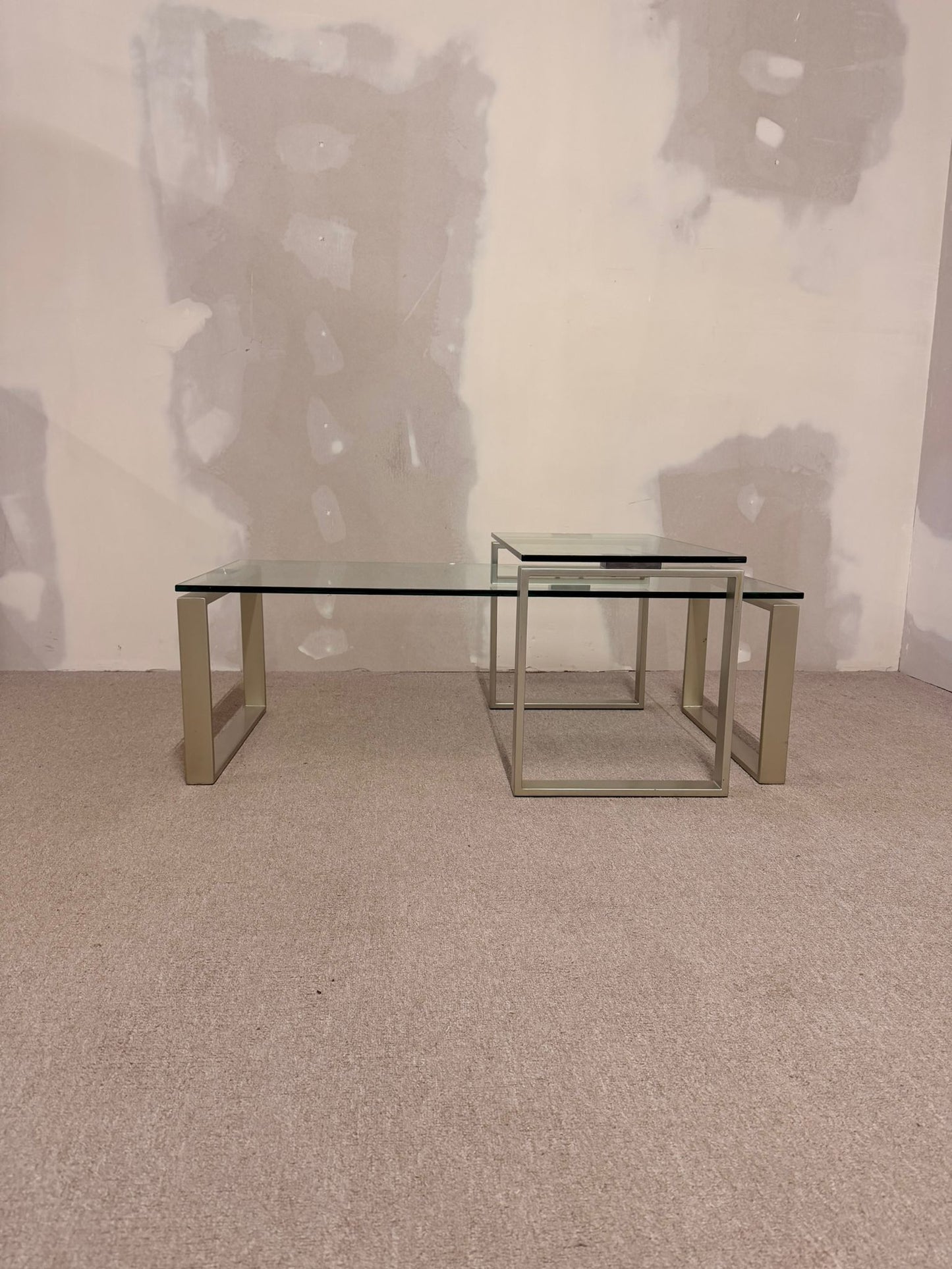2er Set Coffee Table Couchtisch Kombination aus Glas/ Metall