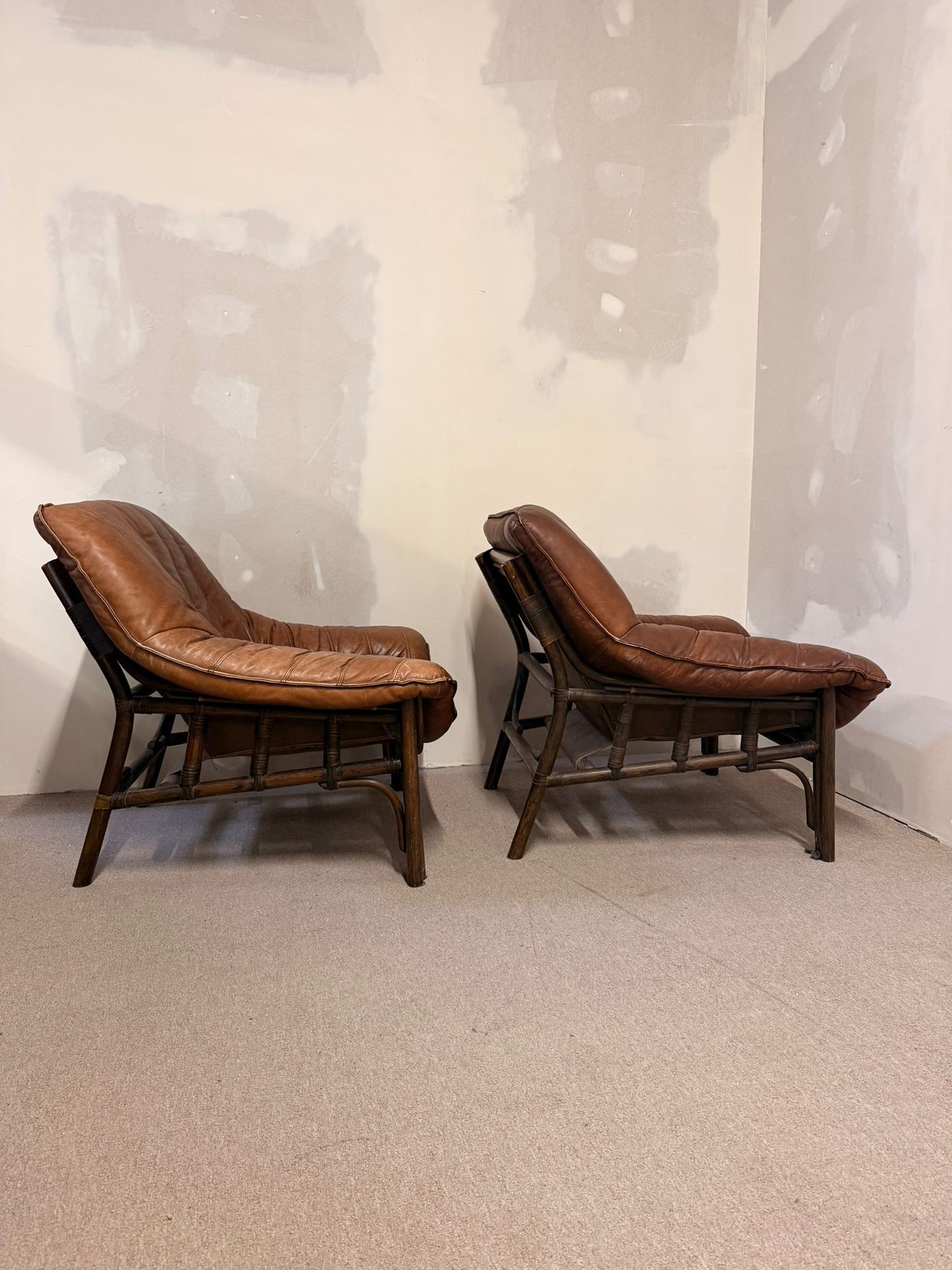 Vintage Sessel aus Leder mit Bambusgestell aus den 60er