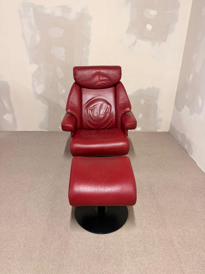 Roter Sessel mit Hocker aus Leder Loungesessel Relaxsessel