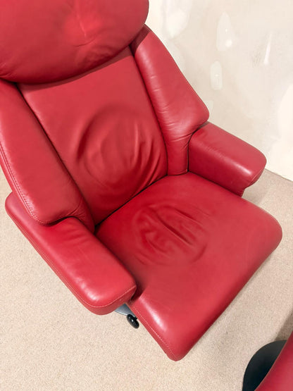 Roter Sessel mit Hocker aus Leder Loungesessel Relaxsessel