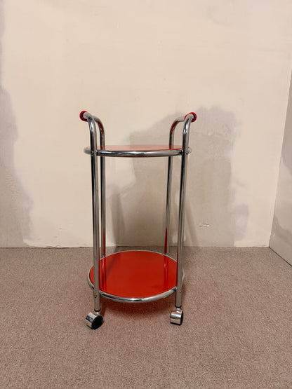 Vintage Servierwagen Teewagen, Chrom/Glas rot, 60er Jahre