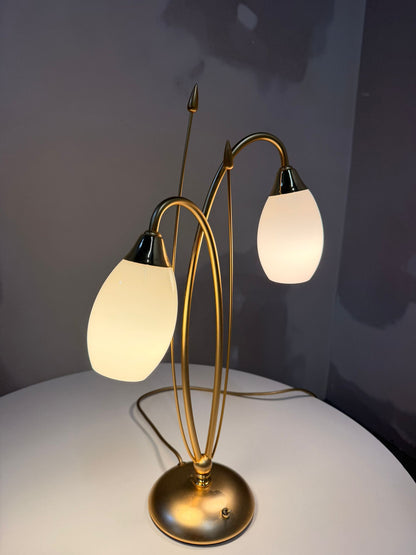 Vintage vergoldete Messing Tischlampe 2-flammig von Bankamp