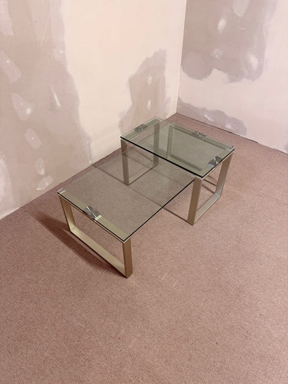 2er Set Coffee Table Couchtisch Kombination aus Glas/ Metall