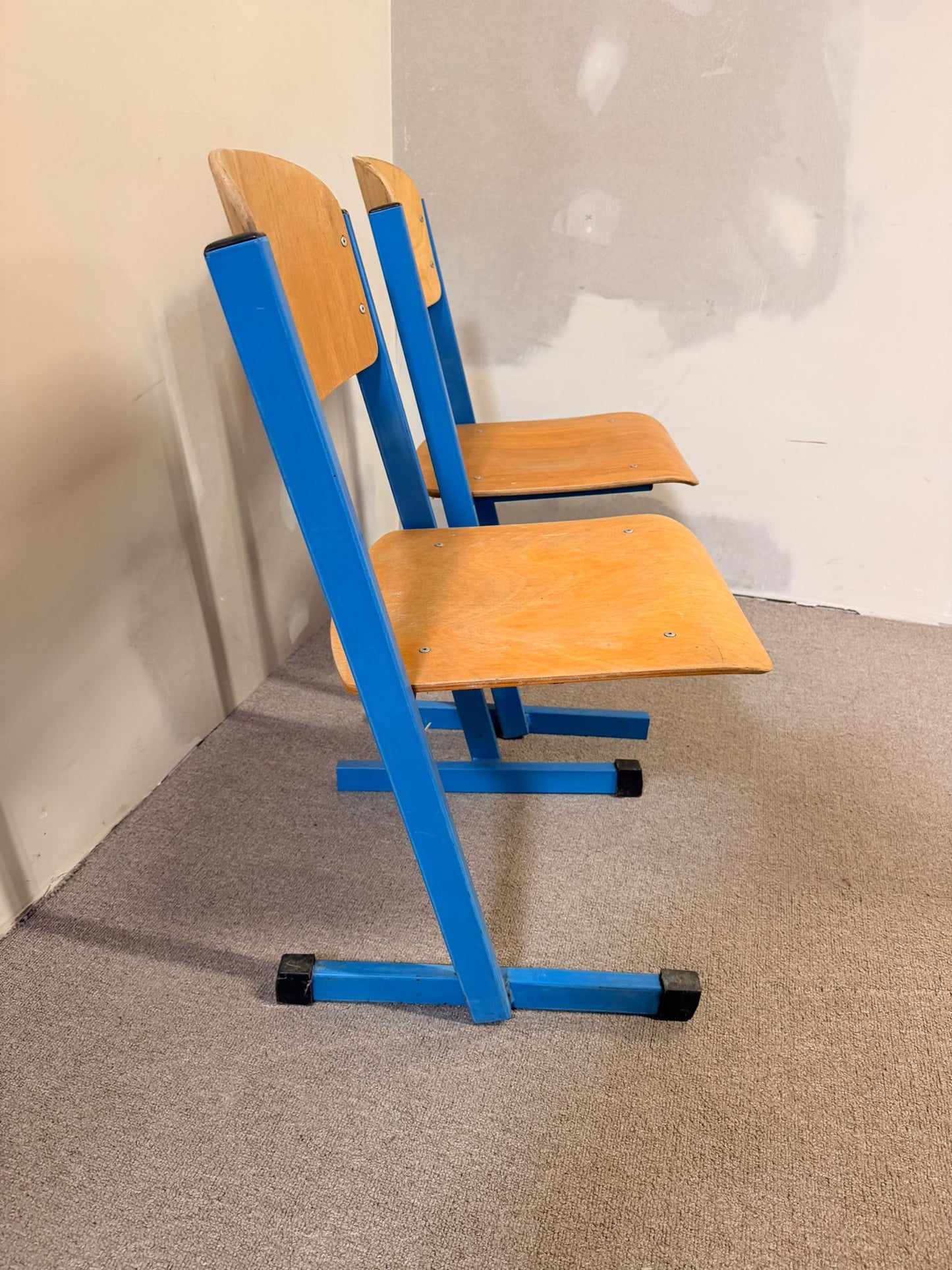 Vintage Schulstuhl in blau, Stapelstühle für Kinder