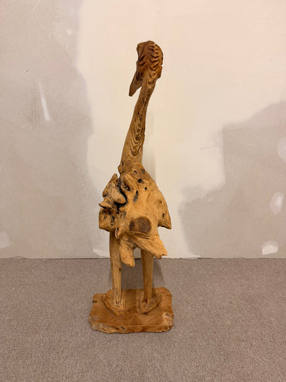 Handgeschnitzte Holzskulptur, Pelikan/Reiher, Teakholz