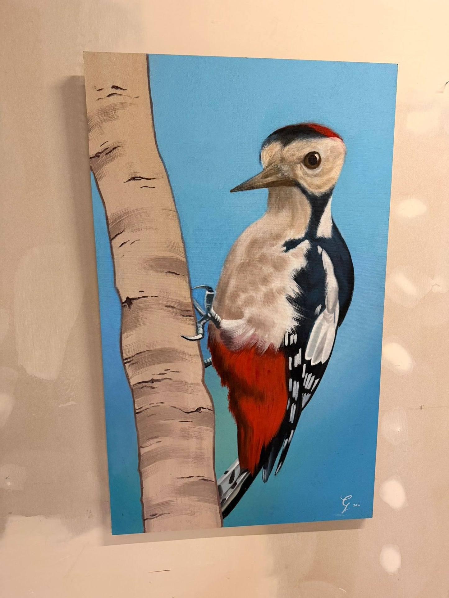 Acryl Bild mit Buntspecht Handgemalt Wandbild Gemälde