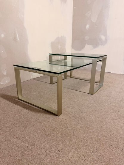 2er Set Coffee Table Couchtisch Kombination aus Glas/ Metall