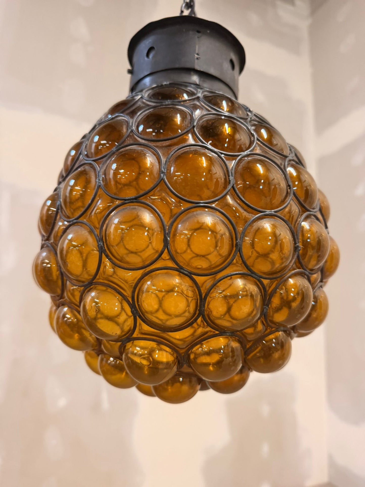 Italienische Design Hängelampe bernsteinfarbenem Muranoglas