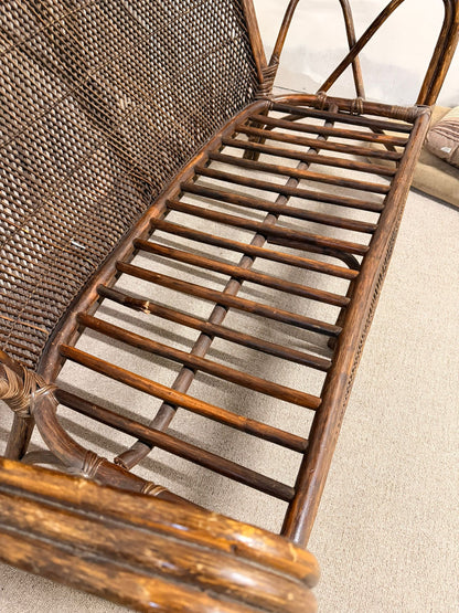 Vintage Rattan Bambus Sofa Couch mit Kissen, Sitzbank