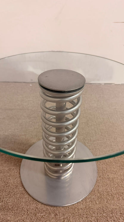 Space Age Beistelltisch Couchtisch aus Glas mit Spiralfeder