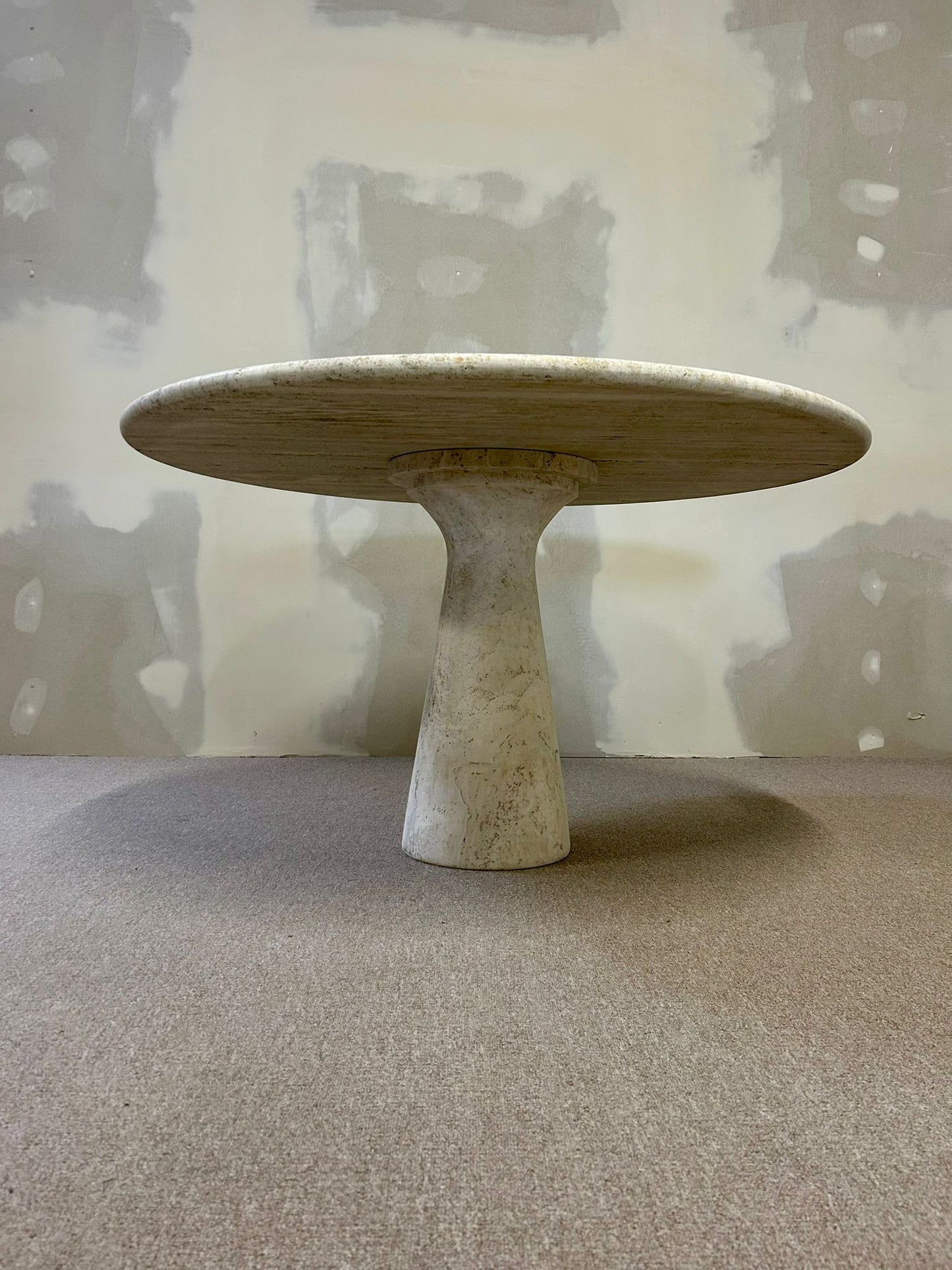 Runder Designer Travertin Esstisch Vintage 2-teilig