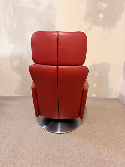 Roter Jori Relaxsessel mit Liegefunktion aus Leder
