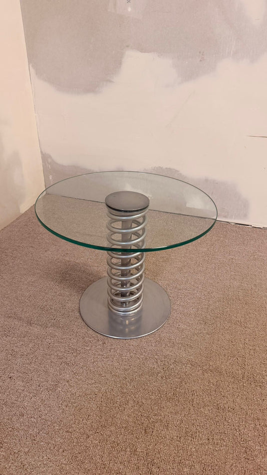 Space Age Beistelltisch Couchtisch aus Glas mit Spiralfeder