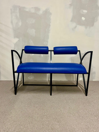 Blaue Designer Couch, Sofa, Bank 2-plätzig, Metallgestell