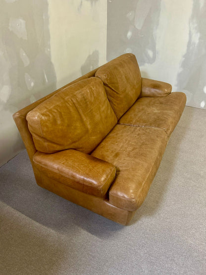 Vintage Roche Bobois Ledersofa in Cognacfarbe 70er 2 Sitzer