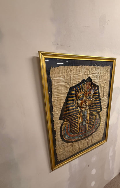 Pharao Tutanchamun Maske Bild auf Papyrus, Rahmen goldfarbig