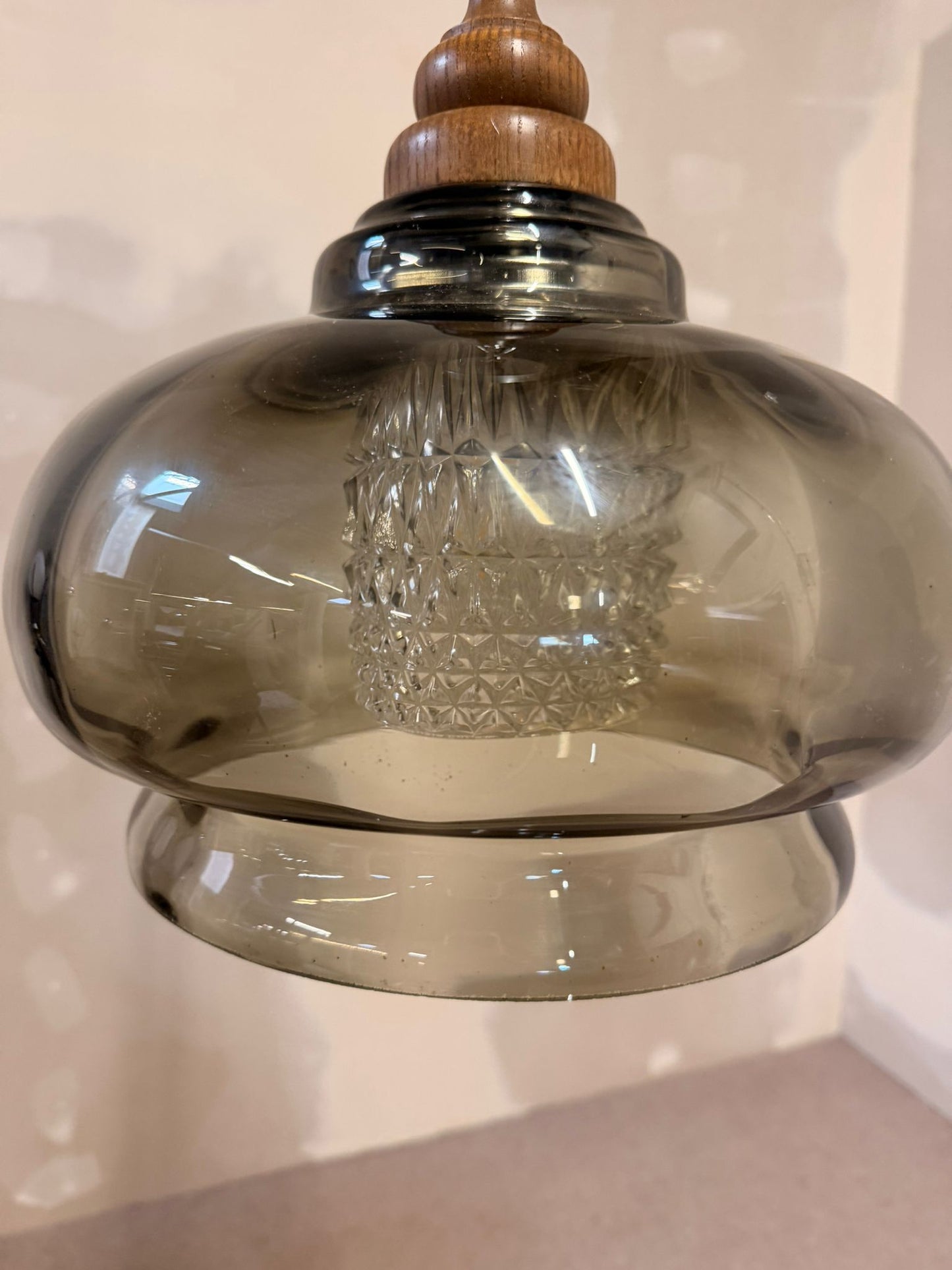 Vintage Glas Pendelleuchte retro Hängelampe mit Holzdetails