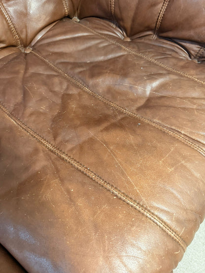 Vintage 2-sitzer Ledersofa mit Bambusgestell aus den 60er
