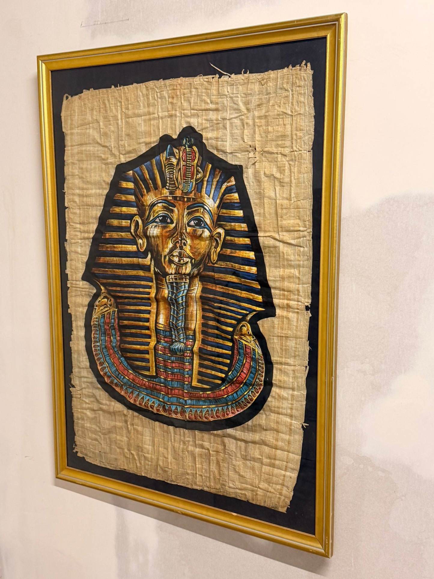 Pharao Tutanchamun Maske Bild auf Papyrus, Rahmen goldfarbig