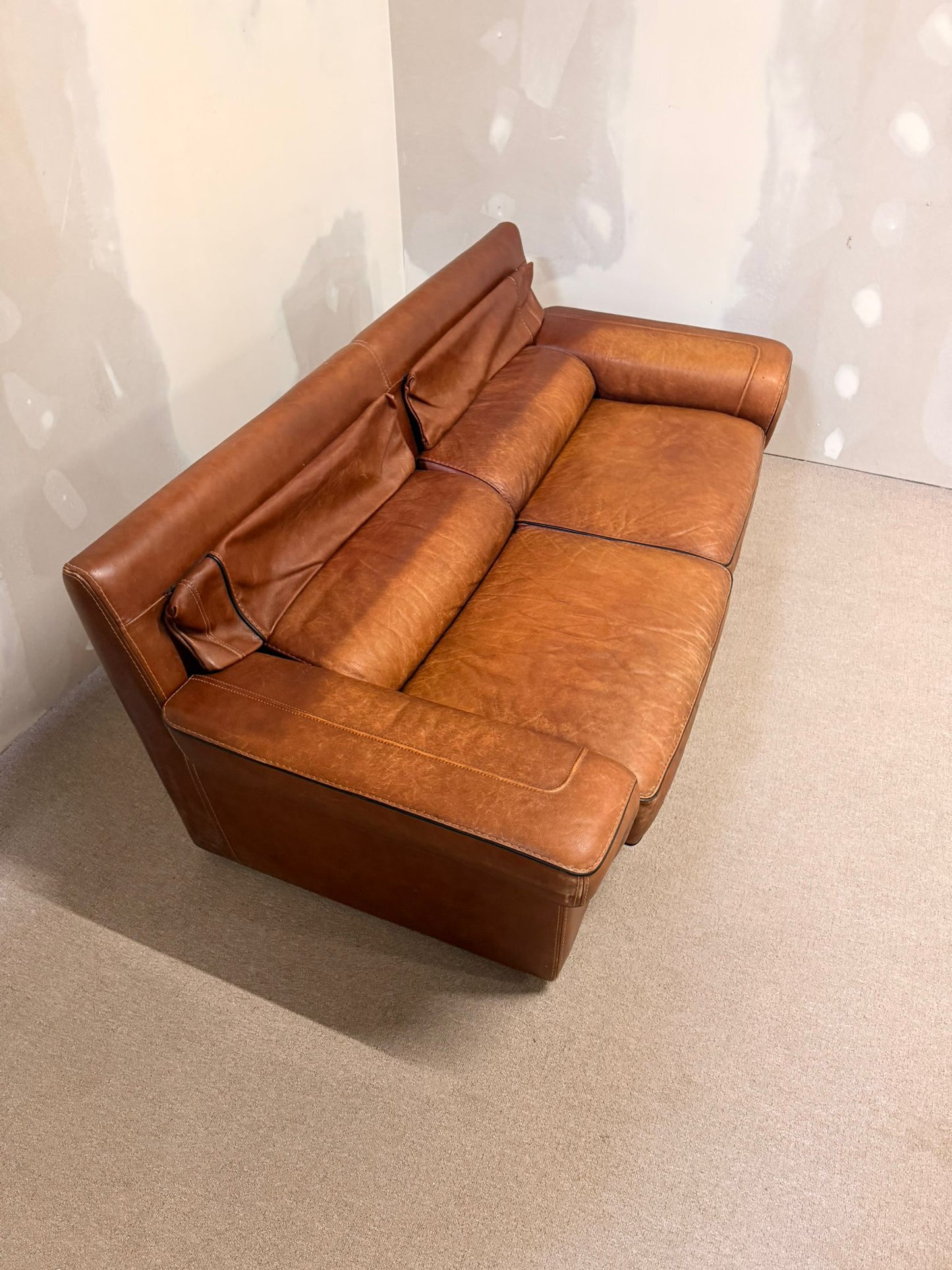 Vintage Sofa aus Leder von Josef Gobet in Cognacfarbe, Retro