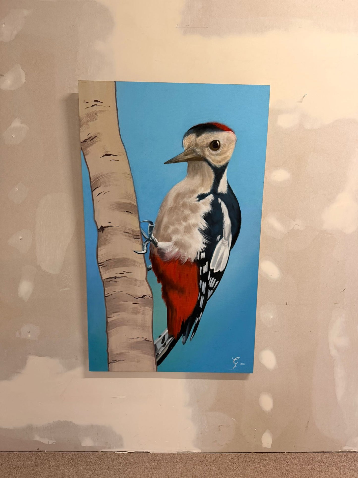 Acryl Bild mit Buntspecht Handgemalt Wandbild Gemälde