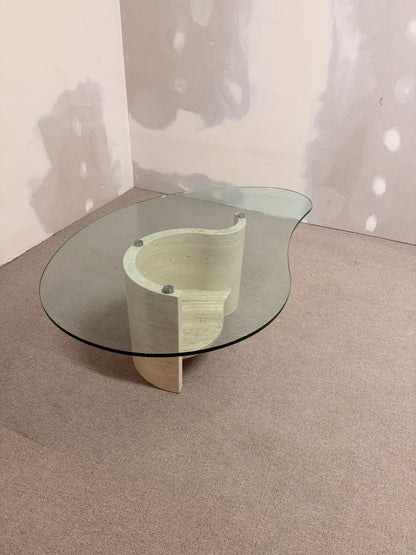 Travertin Couchtisch mit Glasplatte Coffee Table