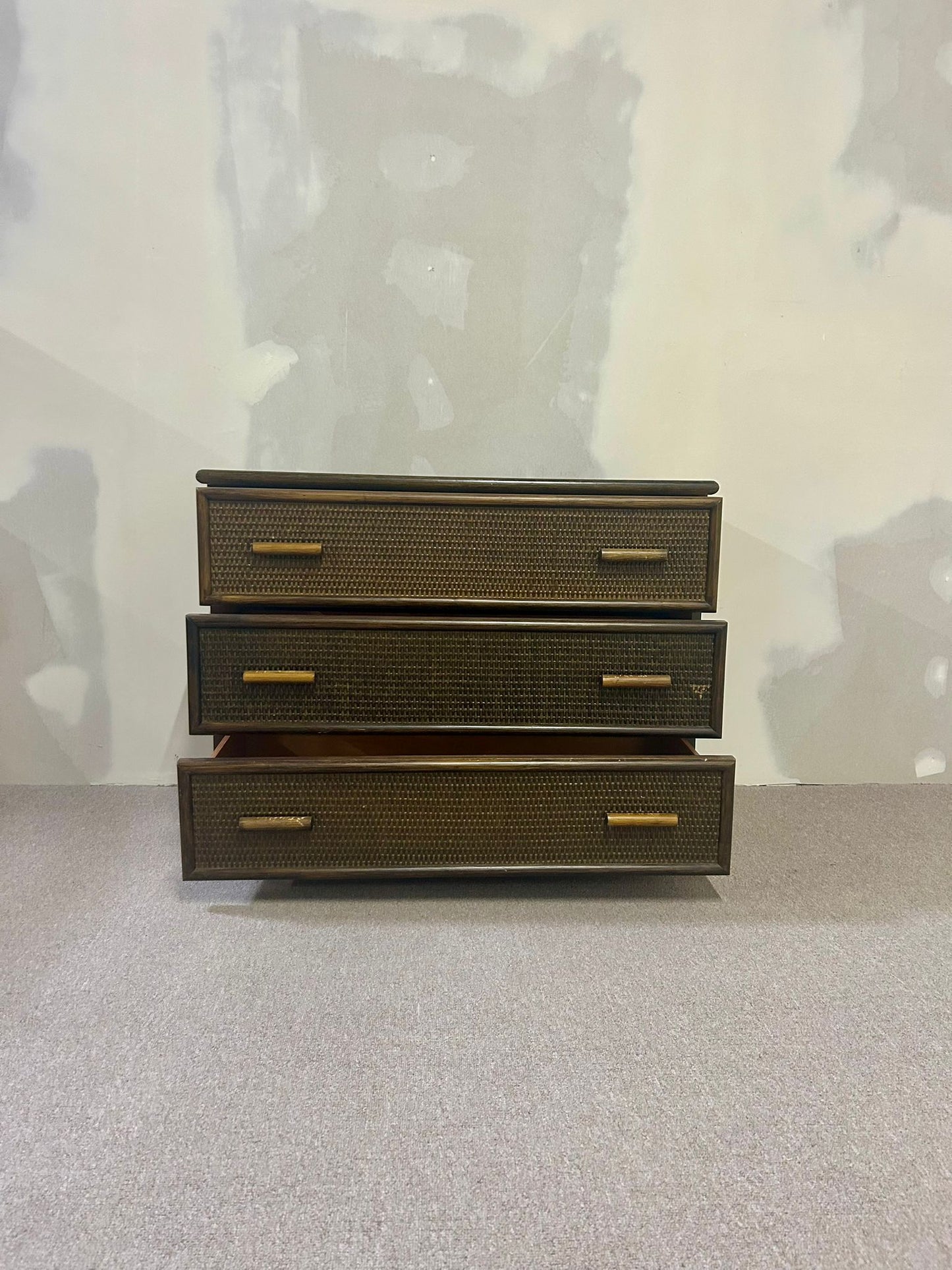 Vintage Rattan Bambus Kommode 3 Schubladen