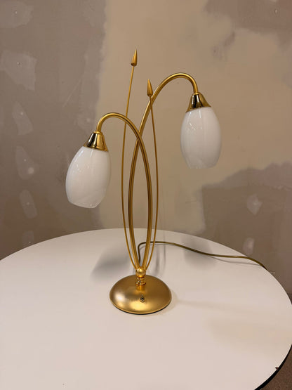 Vintage vergoldete Messing Tischlampe 2-flammig von Bankamp